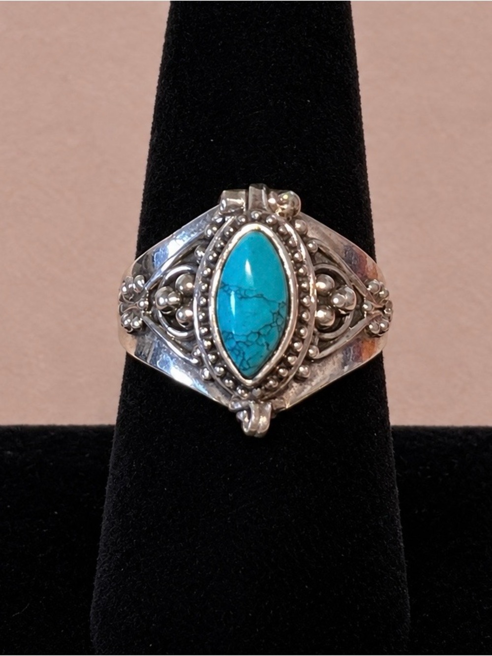 Howlite Marquise Poison Locket Ring Sterling Silver 925